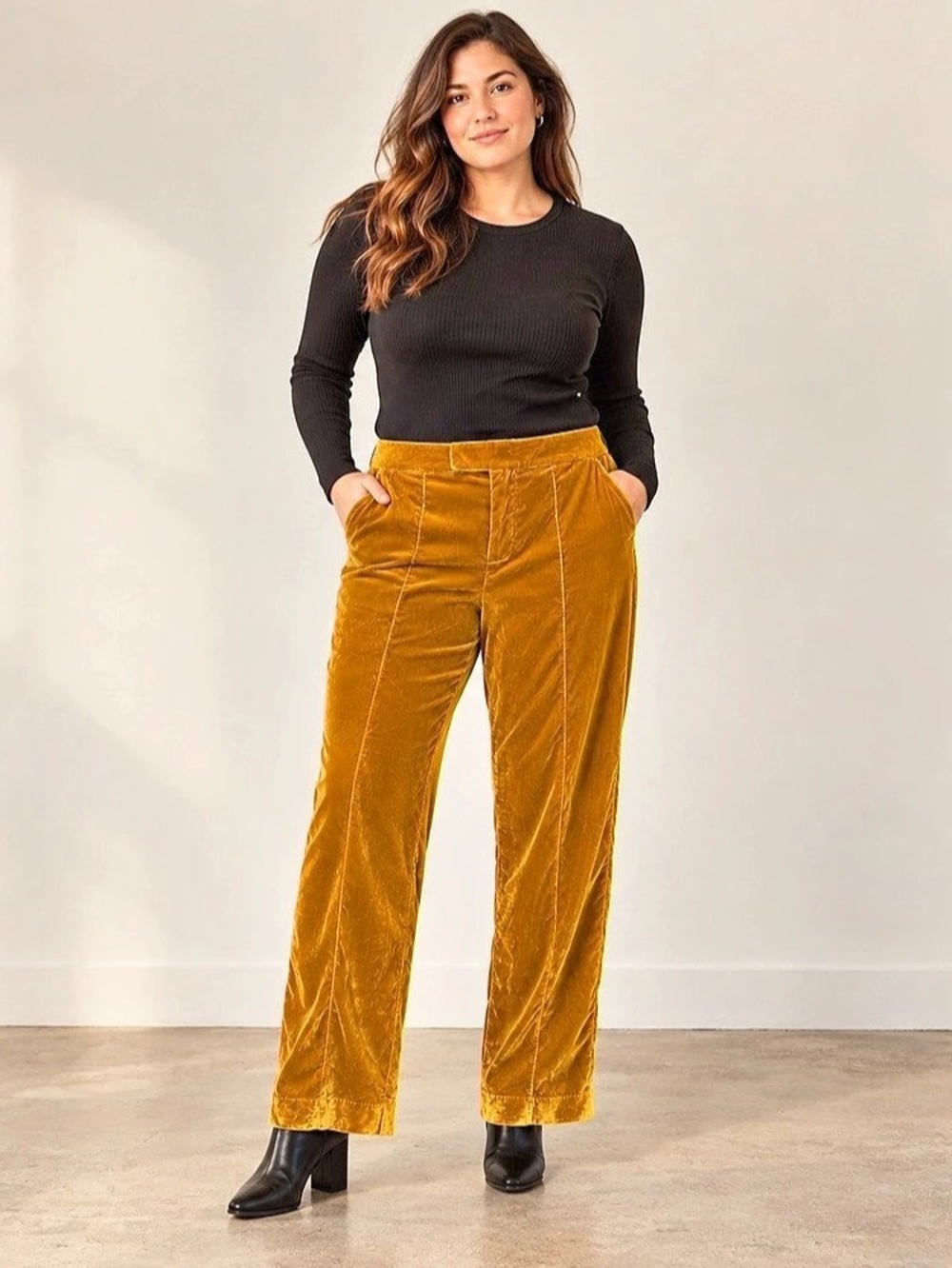 STAUD Mustard Gold Velvet Pants Size 12